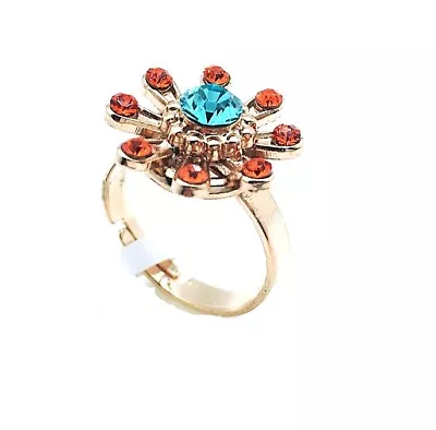 Ring By Mariana  Africa Coll. Flower Shape Orange And Aqua Swarovski Crystals • $60