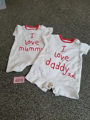 Baby Unisex Summer Rompers From Next Up To 1 Month  I Love Mummy/ Daddy (B906) • £9