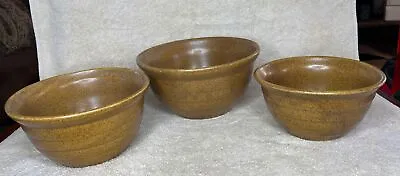 Set Of 3 Monmouth IL. Western Stoneware Brown Nesting Mixing Bowls Maple Leaf • $34.95