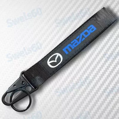 Backpack Key Ring Hook Strap Metal Keychain For MAZDA Racing Black Lanyard Nylon • $6.78