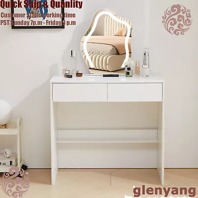 Irregular Mirror Vanity Desk W/ LED Lamp 3 Colors Makeup Dressing Table Drawers • $126.86