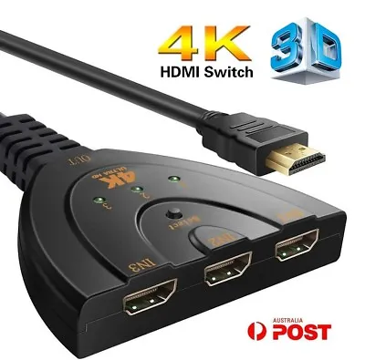 £8.37 • Buy 4K Ultra HD 3 Way HDMI Switch Splitter HDTV Auto 3 Port IN 1 OUT With Cable AU
