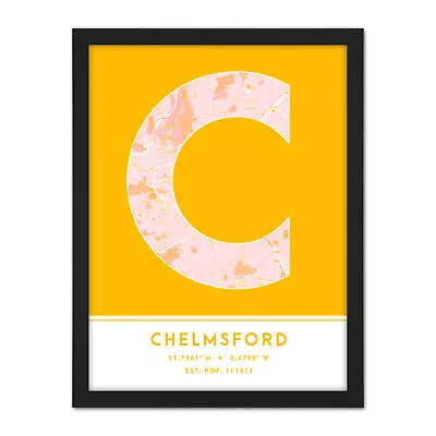 Chelmsford England United Kingdom City Map Typography Framed Art Print 18x24 In • £36.99