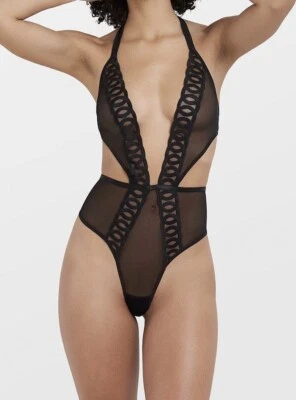 £24.89 • Buy Bluebella Juliette Body Black Size 12 Mesh Thong Halter Neck Plunge Bodysuit