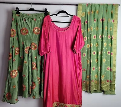 £25 • Buy Sharara Salwar Kameez Outfit Ladies Desi Partywear Indian Suit Size XL 18 Mendhi