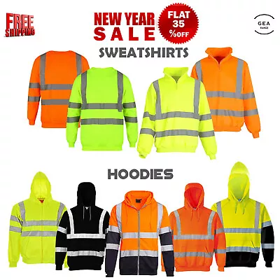 £17.99 • Buy Hi Viz Vis High Visibility Pullover Hoodie Work Hooded Fleece Zipped Sweatshirt