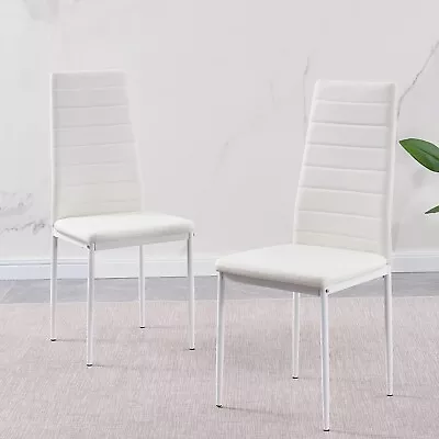 2pcs White Faux Leather Dining Chairs Padded Seat Metal Legs Dining Room Kitchen • $65.99