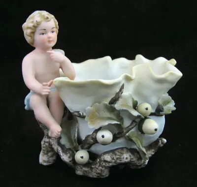 Vtg Lefton Cherub Child Bisque Planter Vase Figurine Dish Acorn Oak Tree KW3078A • $43.96