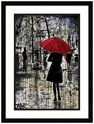Wood Framed Wall Art Print Metro Red Umbrella By Loui Jover (17 In. W X 23 In... • $162.56