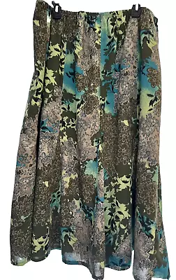 RQT Skirt Elastic Waist Pull On Midi Maxi Floral Earth Tones Olive Green 1X • $19.99
