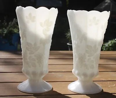 Pair Of Vintage 9   Westmoreland White Milk Glass Vase With Grape Vine Design • $25