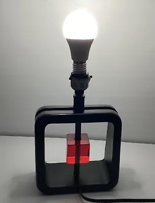 Vtg 80s Lucite Red Black Cube Dice Table Lamp Art Deco Modernist Square Working • $79.99