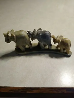 Hand Carved Elephant Family Figurine Marble Stone Hand Made In India 5 X2  • $18