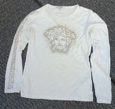 Versace Collection Thin Jumper Women's Size S Cream Crystal Medusa Long Sleeve • $124.46