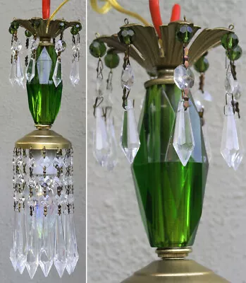 Vintage Lucite Emerald Light Green SWAG Lamp Chandelier Crystal Beaded Prisms • $99