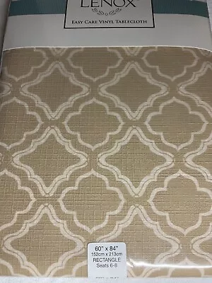 Lenox  Easy Care  Flannelback Tablecloth 60 X 84 Tan Khaki White  Nip • $13.99