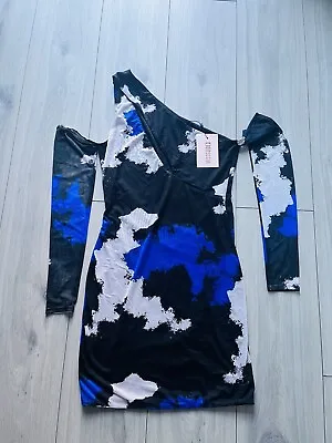 Boutique Women’s Missguided Black & Blue Printed Cut Out Mini Dress Size 8 BNWT • £9.99