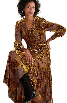 Soft Surroundings Jamila Gold Burnout Velvet Floral Faux Wrap Maxi Dress 3X NWT • $88