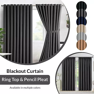 Extra Wide Blackout Curtains Eyelet & Pencil Pleat Thermal Thick Window Curtains • £16.99