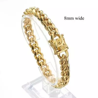 8-18mm Gold Plated Stainless Steel Curb Cuban Link Chain Bracelet For Men • $7.59