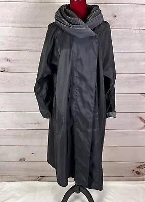 Mycra Pac Women Jacket Sz M Black Hooded Raincoat Longline Reversible Gothic • $79.99