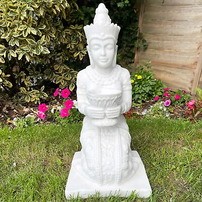 Marble Thai Princess Garden Sculpture White Asian Buddha Large Outdoor Statue • £89.99