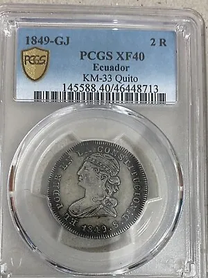 1849 Ecuador  2 Reales  1849 Gj  Quito Km # 33 Pcgs Xf 40. • $699.50