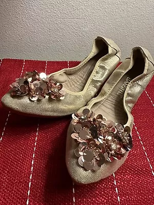 Rose Gold Sequin Flower Pointy Toe Comfy Flats Size 41 US 9 NWOT • $15