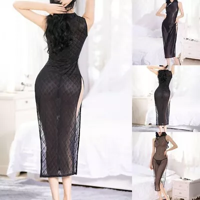 Elegant Women's Shiny Cheongsam Qipao Long Dress With Transparent Detailing • $32.52