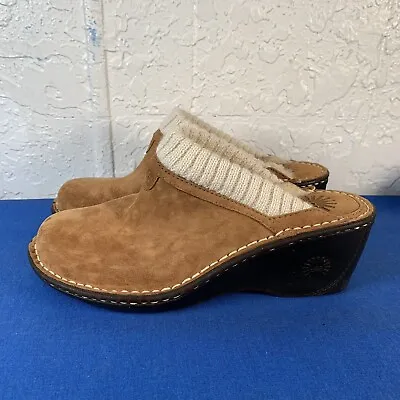 UGG Australia Gael Shearling Lined Womens Size 8 Mules Clogs Brown Suede SN/1934 • $49