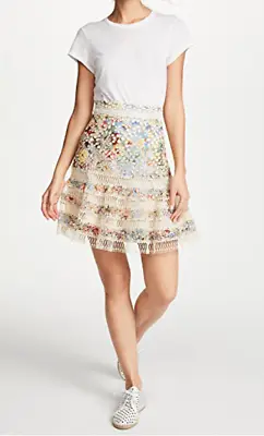 Zimmermann 'Lovelorn' Flutter Multicolor Floral Lace Eyelet A-Line Skirt Sz 1 • $127.50