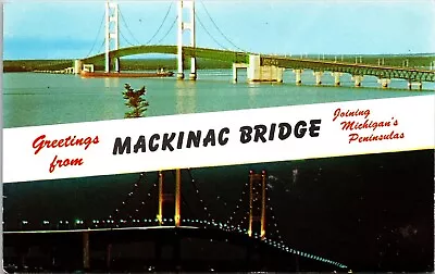 Greetings Mackinac Bridge Michigans Penisual Dual View Ll Cook Postcard • $2.75