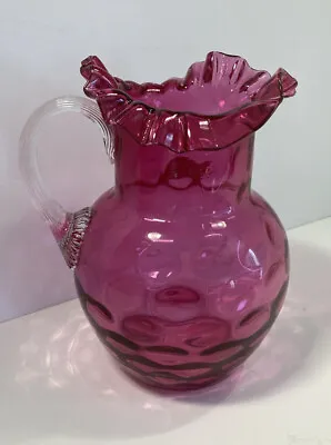 Large Vintage Fenton Style Cranberry/Pink Glass Pitcher- Ruffled Lip- Thumbprint • $58