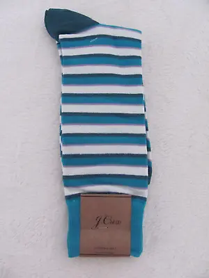 J.Crew Bordered Repp Stripe Dress Socks-Turquoise Multi Stripe-Mens One Size-NWT • $12.79