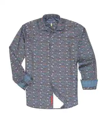 Visconti Black Men's SZ L LS Woven Stretch Button Up Shirt Blue-Multi Paisley • $34.99