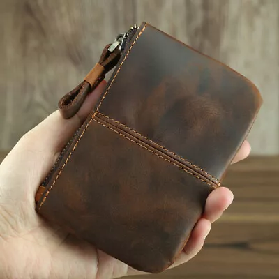 Small Genuine Leather Coin Purse Vintage Zipper Pocket Size Pouch Change Wallet • $10.99