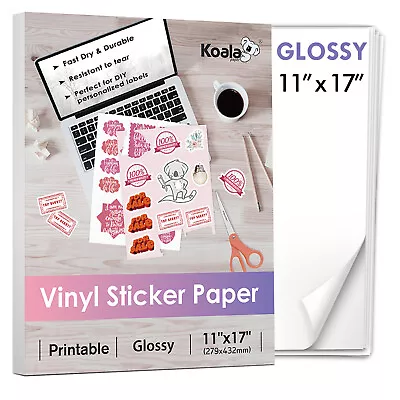 Koala Vinyl Sticker Paper Glossy Waterproof 11x17 For Inkjet + Laser Printer 10P • $15.99