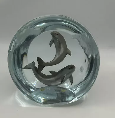 Dan Medina Art Sculpture Dolphins In Lucite Paperweight 61/2000 • $109.99