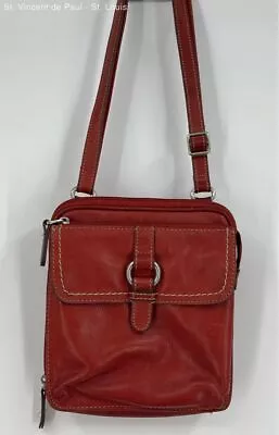 Fossil Red Pebble Leather Messenger Crossbody/Shoulder Tote Purse-Size M-Satchel • $20.39