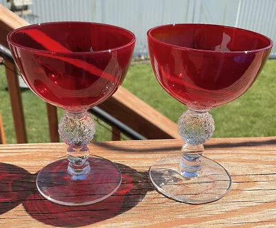 ( 2 ) Morgantown Golf Ball Stem Liquor Cocktail Glasses Goblets Ruby Red 4 1/8” • $12.50