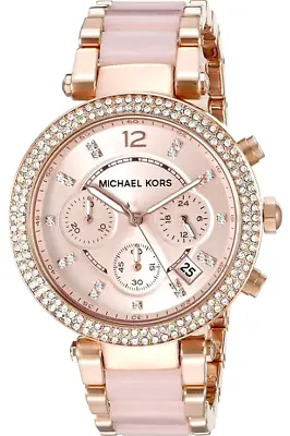 Michael Kors Parker Rose Gold-Tone Blush Acetate Band Women's Watch MK5896 • $121.40