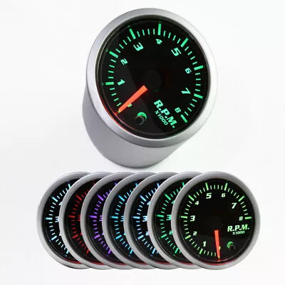 7 Color LED 2 Inch 52mm Car Tacho Tachometer Gauge Silver Housing • $22.78