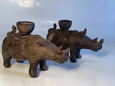 Vintage Pair Of Indonesian Cast Iron Rhinoceros Censers/ Incense Burner • $39.95