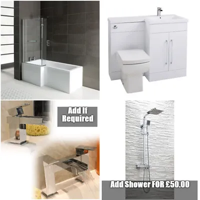 Complete Bathroom Suite L Shape Shower Bath Vanity Unit L Shape With Options  • £700