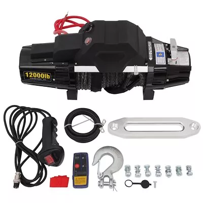 $386.41 • Buy 12000lb Electric Winch Synthetic Rope Waterproof Towing Truck Off-Road