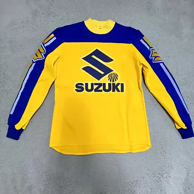 Vintage Suzuki Racing Shirt Mens Medium Long Sleeve Yellow Viking Jersey • $44.88