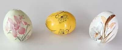 Vintage Ceramic Easter Eggs~Set Of 3~ Flowers Glazed Decorative Hollow • $27.99