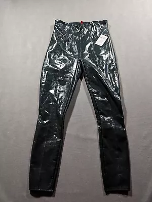 Spanx Pants Women's Medium 27x28 Green Faux Leather Leggings Wet Look Shiny • $83.99