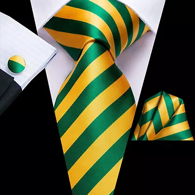 Men's Striped Ties Colours Silk Woven Necktie Set Handkerchief Cufflinks • $11.99