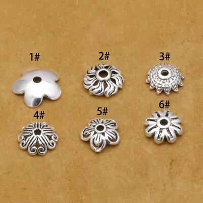 925 Sterling Silver Flower Hollow Heart Bead Cap Bracelet Necklace Spacer DIY • $4.14